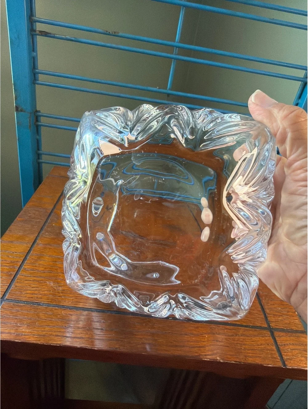 Vintage Clear Glass Decorative Bowl with Leaf Pattern